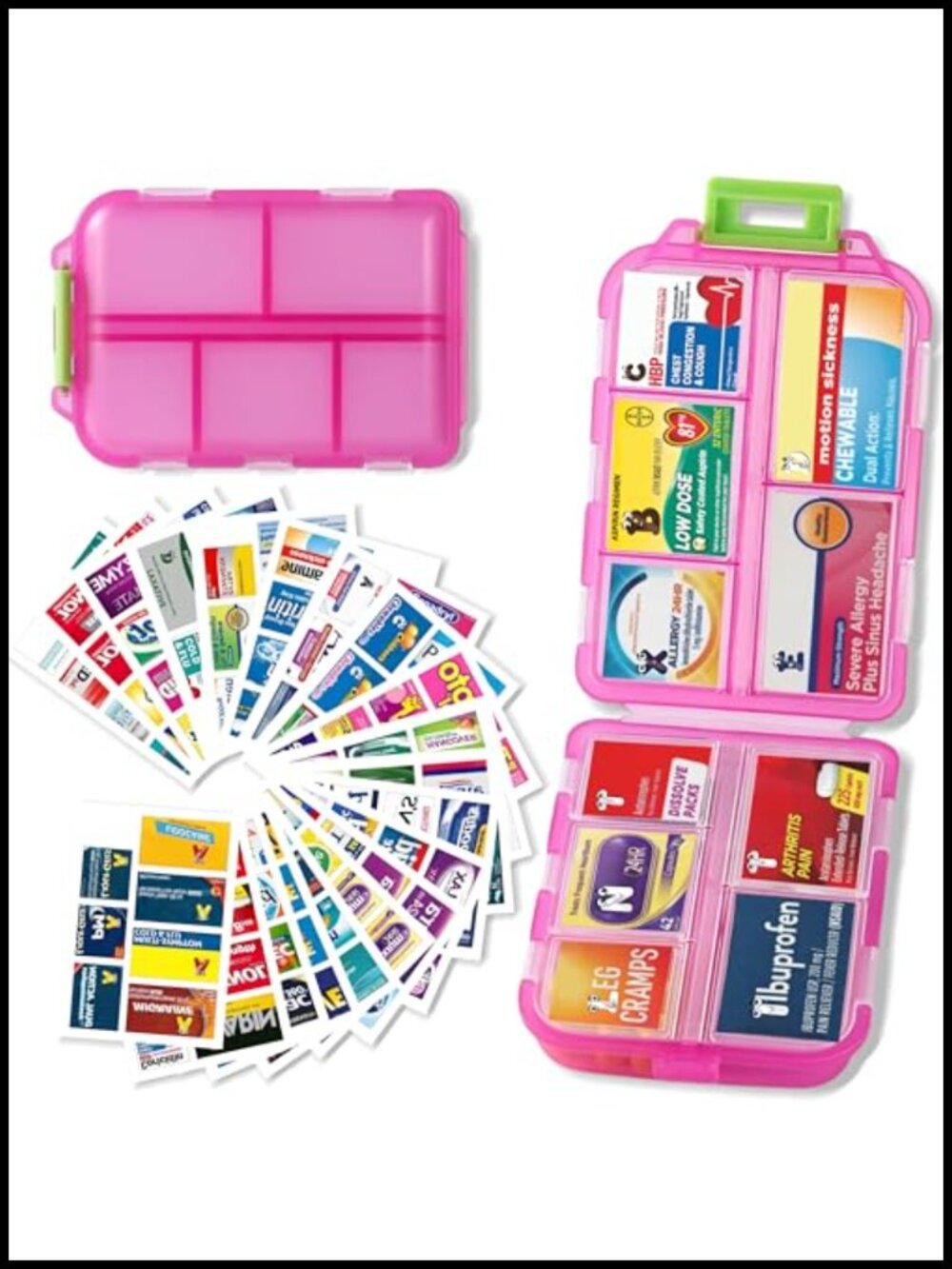 Travel Pill Organizer Case 10 Compartment w/ 161 Labels